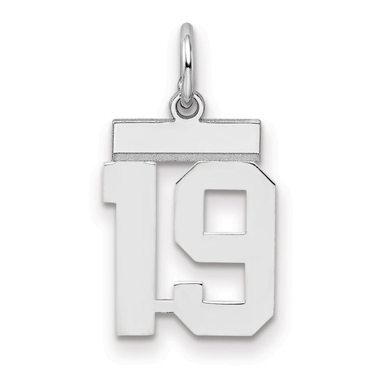 Sterling Silver Silver/Rhodium-Plated Polished Number 19 Charm