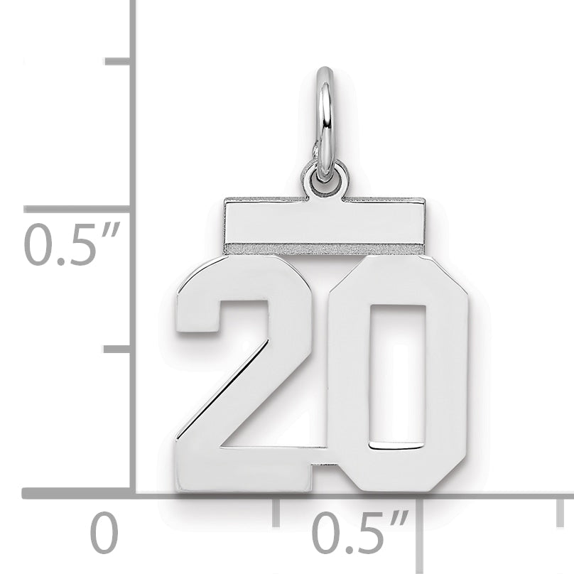 Sterling Silver Silver/Rhodium-Plated Polished Number 20 Charm