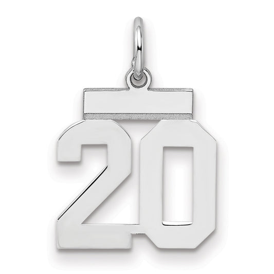 Sterling Silver Silver/Rhodium-Plated Polished Number 20 Charm