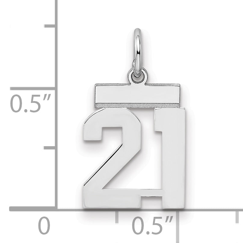 Sterling Silver Silver/Rhodium-Plated Polished Number 21 Charm