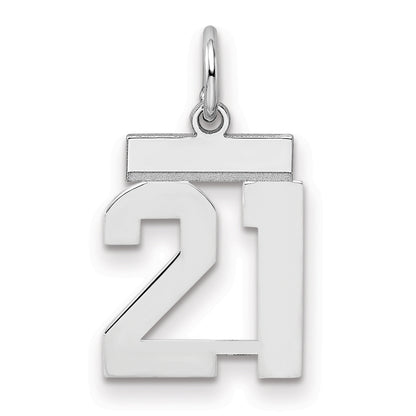 Sterling Silver Silver/Rhodium-Plated Polished Number 21 Charm