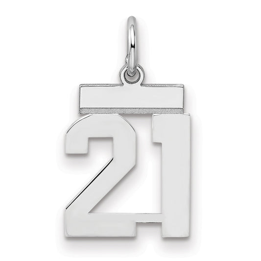 Sterling Silver Silver/Rhodium-Plated Polished Number 21 Charm