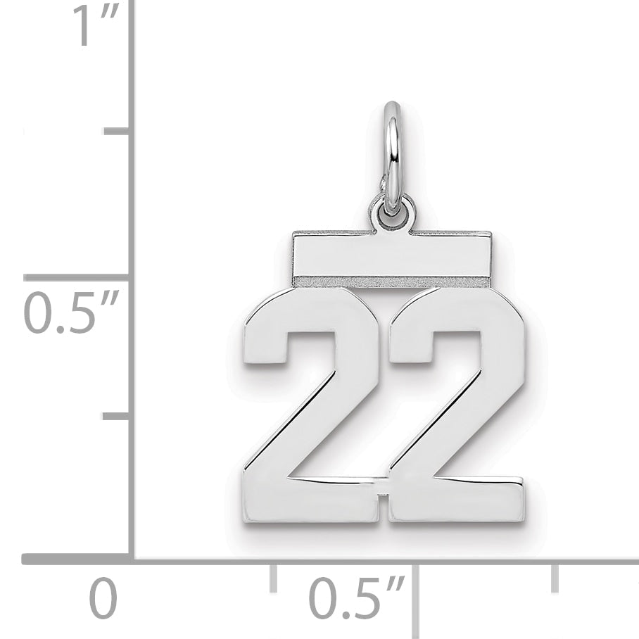 Sterling Silver Silver/Rhodium-Plated Polished Number 22 Charm
