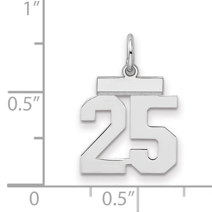 Sterling Silver Silver/Rhodium-Plated Polished Number 25 Charm