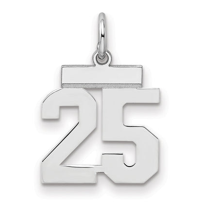 Sterling Silver Silver/Rhodium-Plated Polished Number 25 Charm