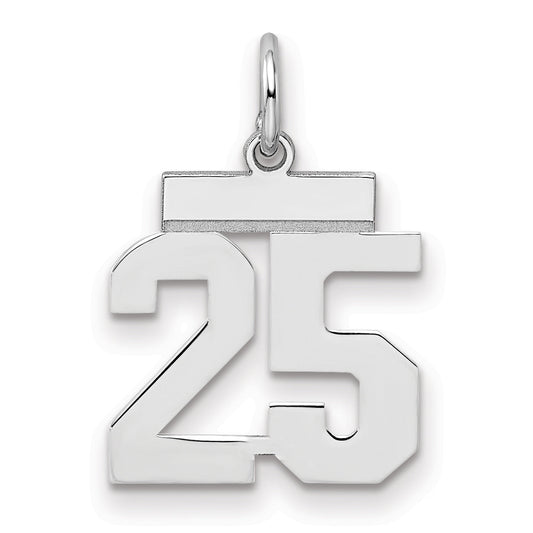 Sterling Silver Silver/Rhodium-Plated Polished Number 25 Charm