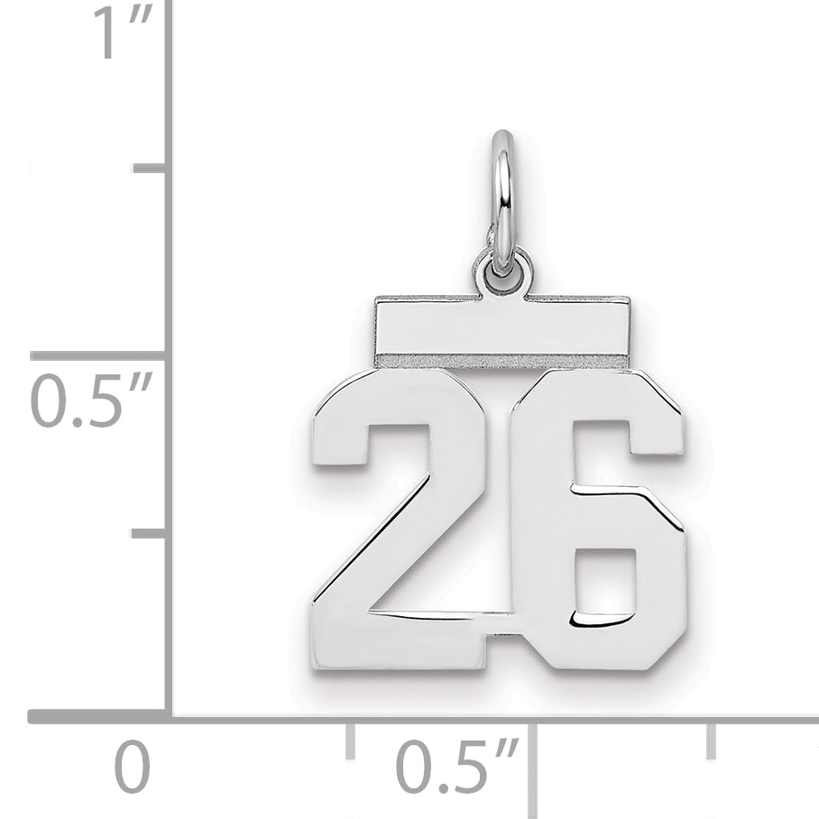 Sterling Silver Silver/Rhodium-Plated Polished Number 26 Charm