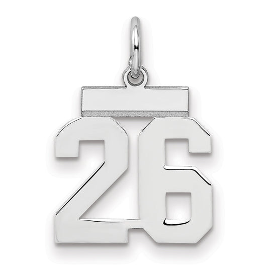 Sterling Silver Silver/Rhodium-Plated Polished Number 26 Charm
