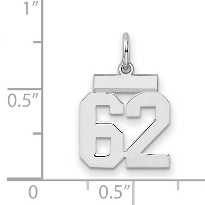 Sterling Silver Silver/Rhodium-Plated Polished Number 62 Charm