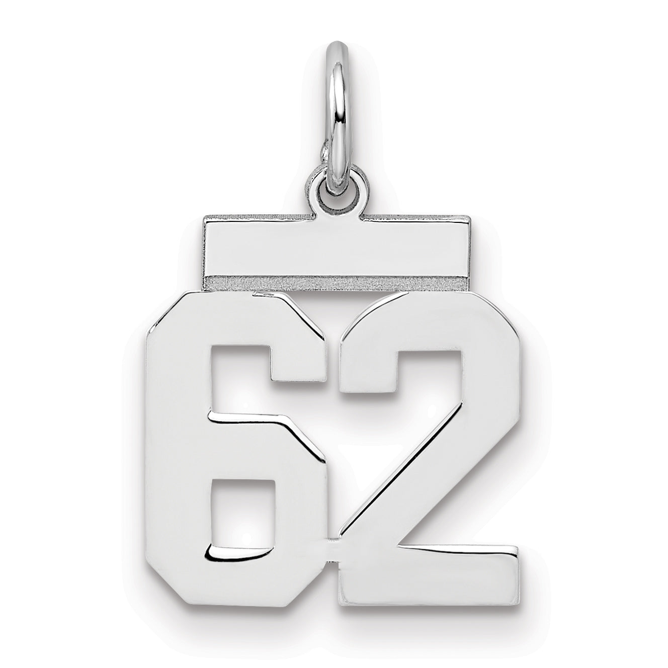 Sterling Silver Silver/Rhodium-Plated Polished Number 62 Charm