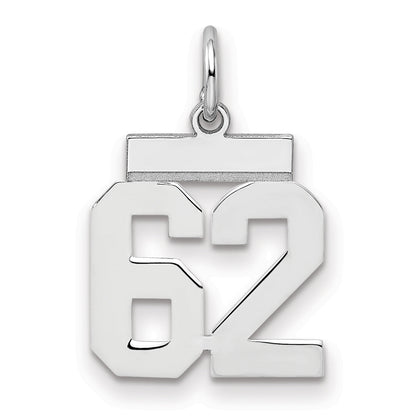 Sterling Silver Silver/Rhodium-Plated Polished Number 62 Charm