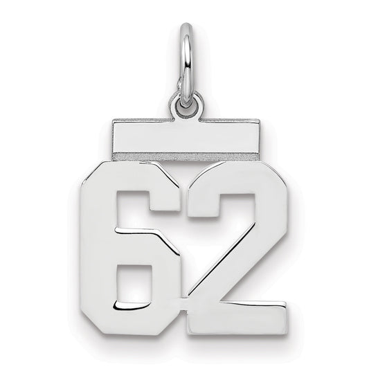 Sterling Silver Silver/Rhodium-Plated Polished Number 62 Charm