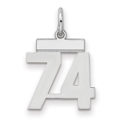 Sterling Silver Silver/Rhodium-Plated Polished Number 74 Charm