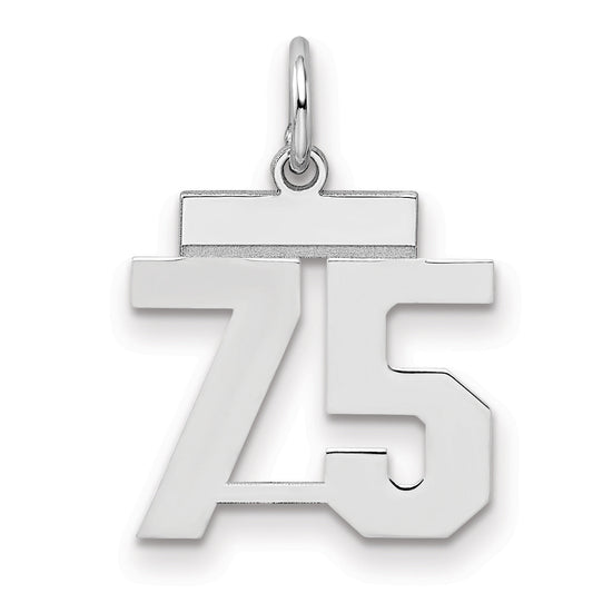 Sterling Silver Silver/Rhodium-Plated Polished Number 75 Charm