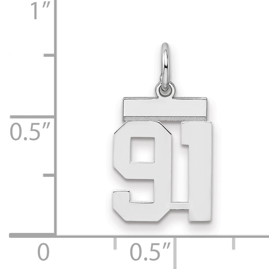 Sterling Silver Silver/Rhodium-Plated Polished Number 91 Charm