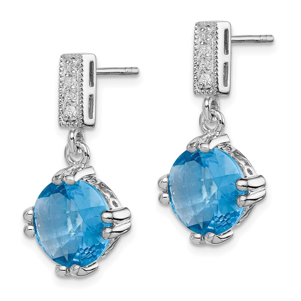 Sterling Silver Rhod-Plated Blue And Clear Cz Pendant Earring Set