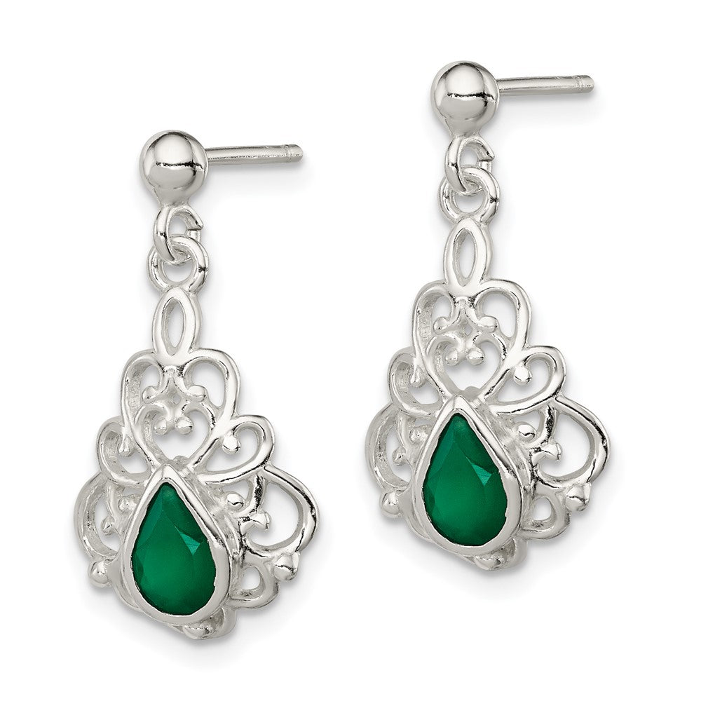 Sterling Silver Polished Green Agate Pendant And Post Earrings Set