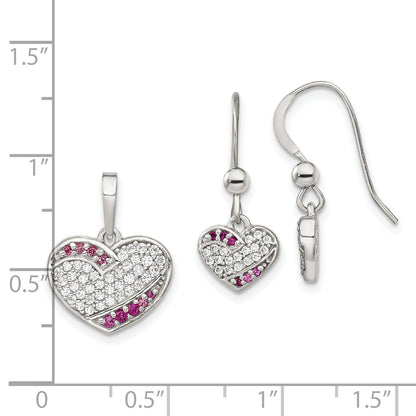 Sterling Silver Rhodium-Plated Cz Heart Dangle Earring & Pendant Set