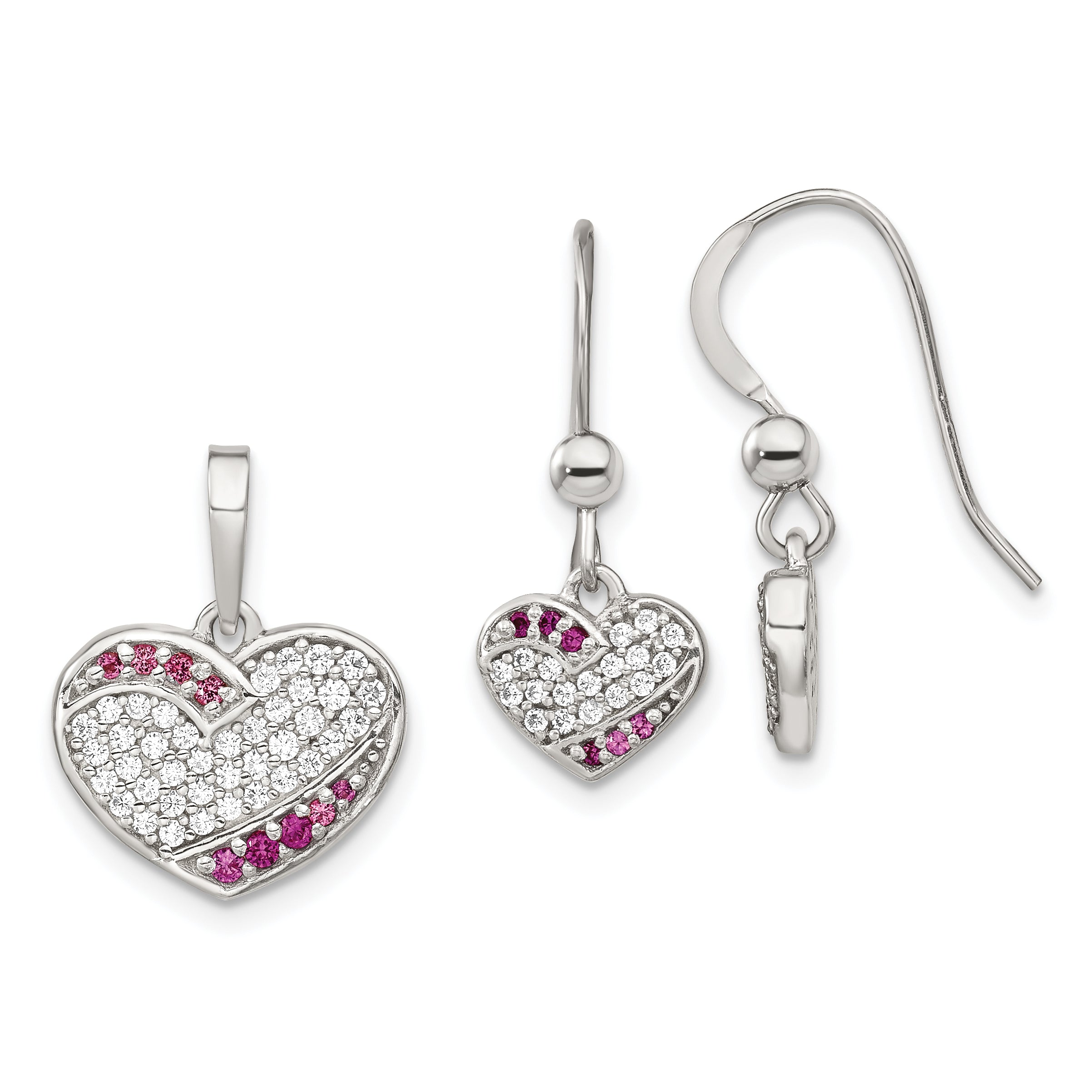 Sterling Silver Rhodium-Plated Cz Heart Dangle Earring & Pendant Set