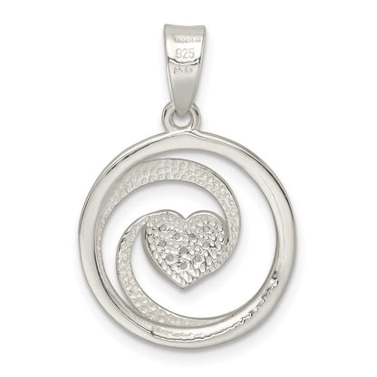 Sterling Silver Cz Heart In Circle Pendant And Earrings Set