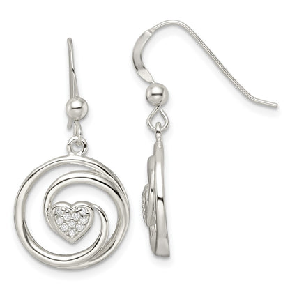 Sterling Silver Cz Heart In Circle Pendant And Earrings Set