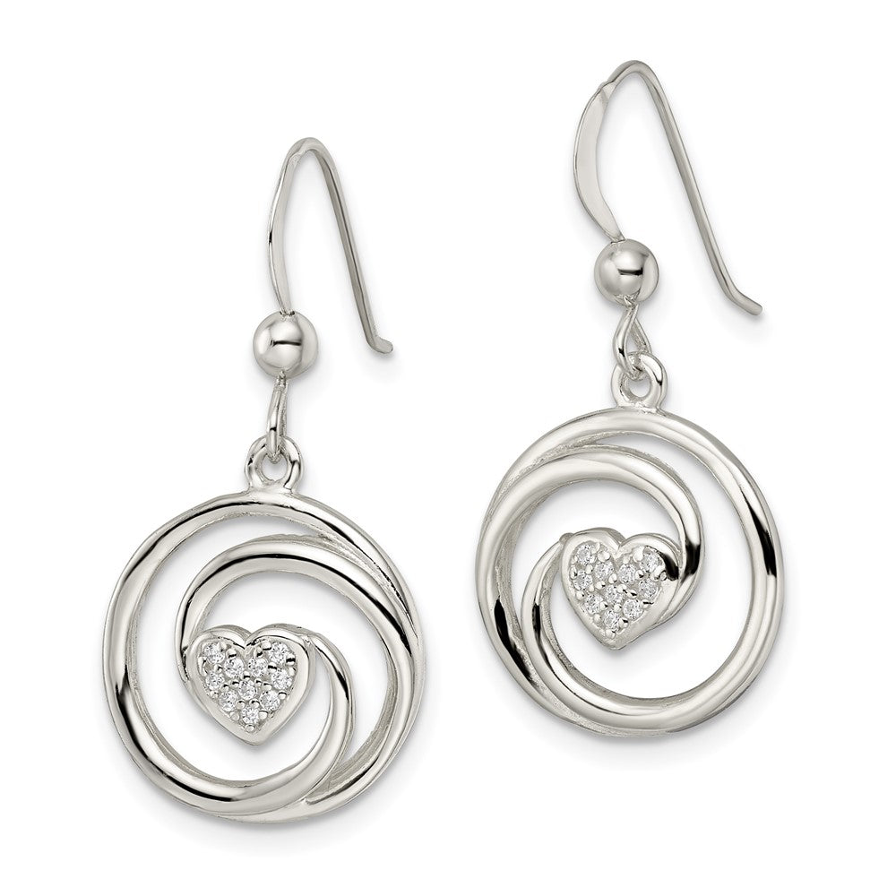 Sterling Silver Cz Heart In Circle Pendant And Earrings Set