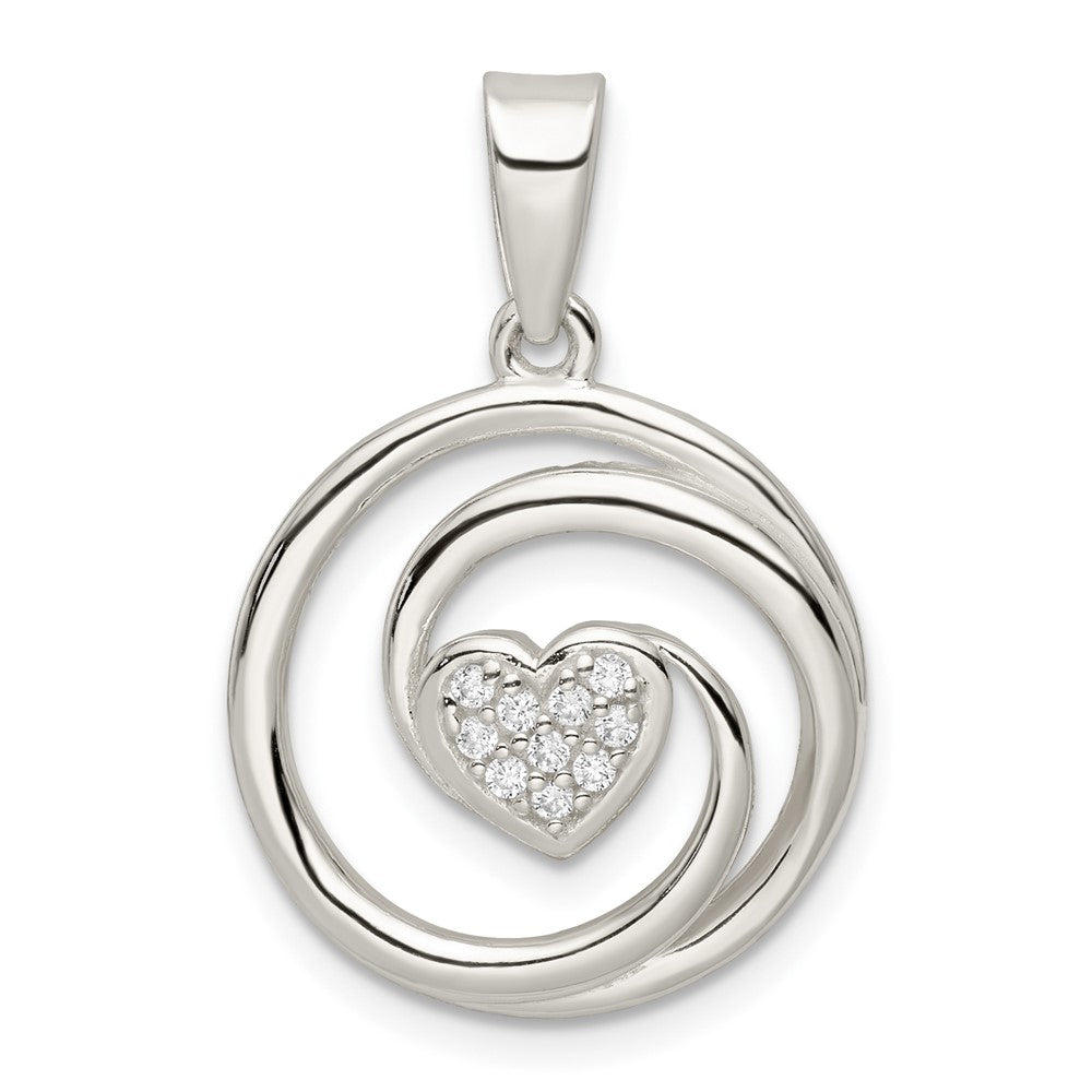 Sterling Silver Cz Heart In Circle Pendant And Earrings Set
