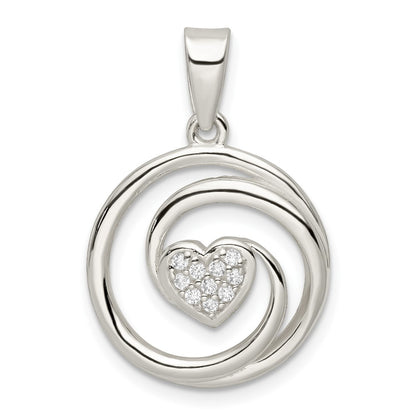 Sterling Silver Cz Heart In Circle Pendant And Earrings Set