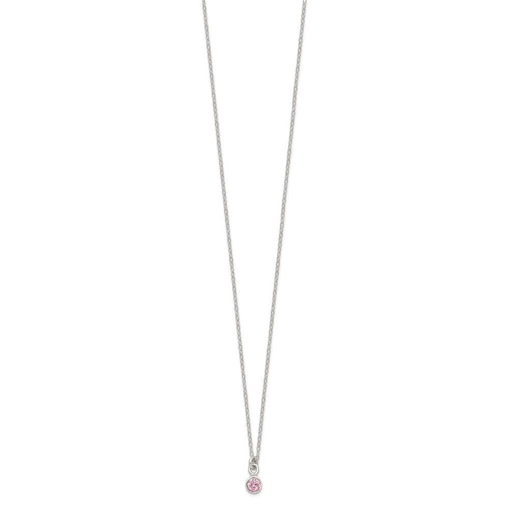 Sterling Silver Polished Pink Bezel Set Cz Children'S 14In Necklace And Stud Earrings