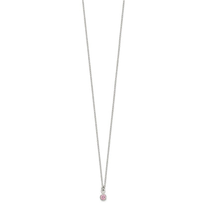 Sterling Silver Polished Pink Bezel Set Cz Children'S 14In Necklace And Stud Earrings