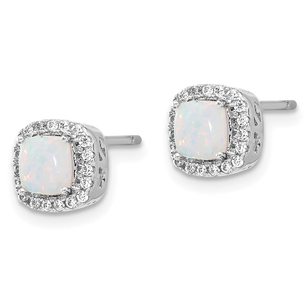 Sterling Silver Rhodium Plated CZ and Created Opal Halo Pendant and Earring Set