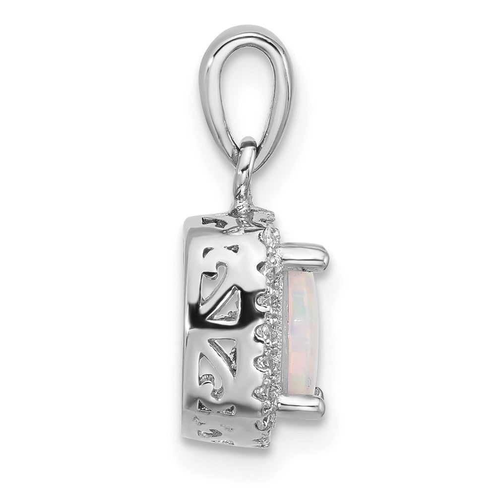Sterling Silver Rhodium Plated CZ and Created Opal Halo Pendant and Earring Set