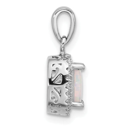 Sterling Silver Rhodium Plated CZ and Created Opal Halo Pendant and Earring Set