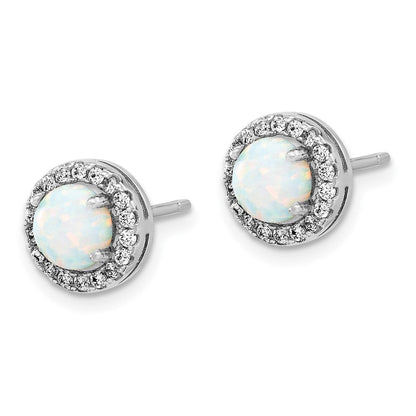 Sterling Silver Rhodium Plated CZ and Created Opal Halo Pendant and Earring Set