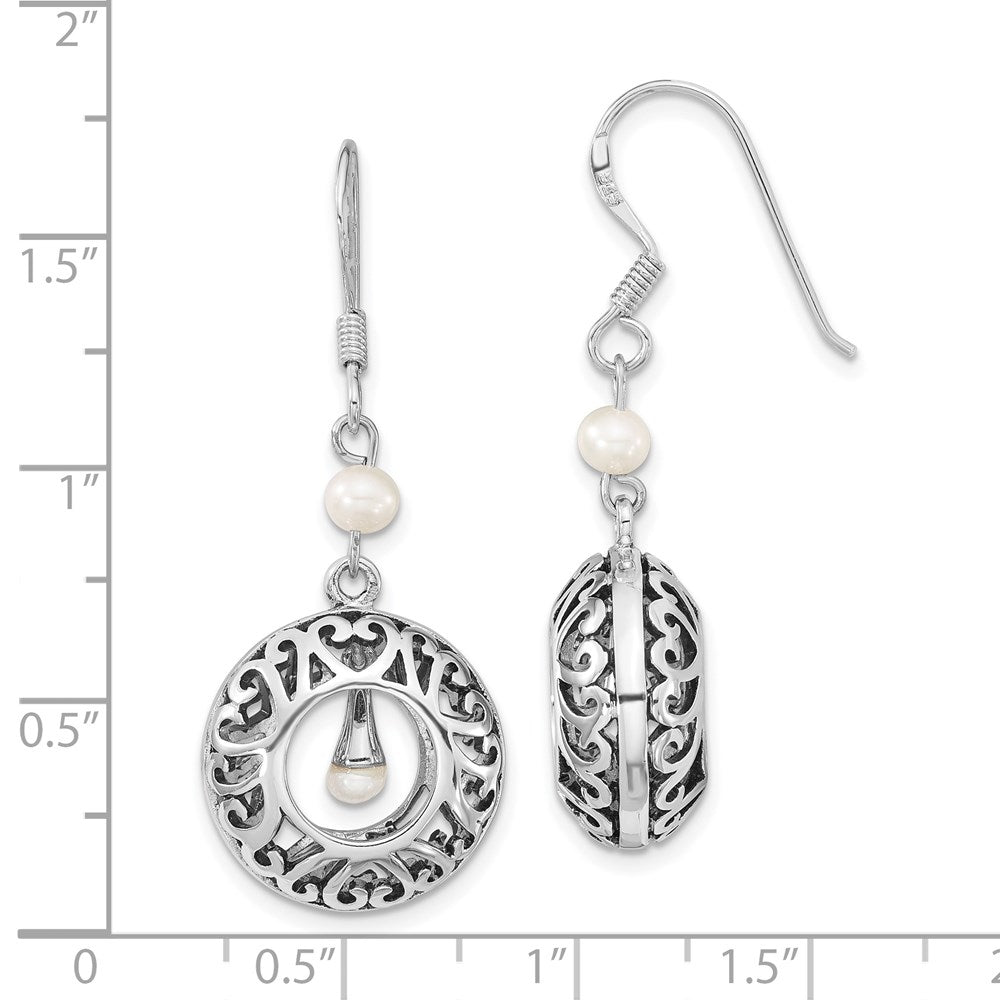 Sterling Silver Sentimental Expressions Rhodium-Plated Antiqued Fw Cultured Pearls Of Wisdom Dangle Earrings