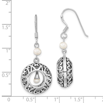Sterling Silver Sentimental Expressions Rhodium-Plated Antiqued Fw Cultured Pearls Of Wisdom Dangle Earrings