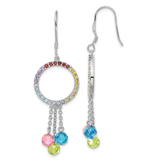 Sterling Silver & Multi-Color Cz Color Me Happy Dangle Earrings