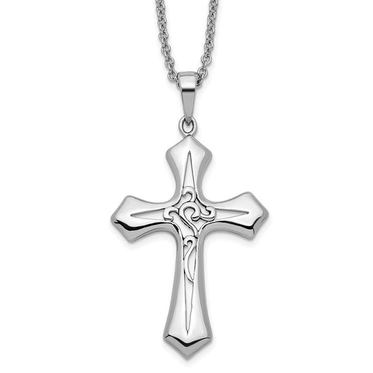 Sterling Silver Sentimental Expressions Rhodium-Plated Antiqued Abide In Him 18In Cross Necklace