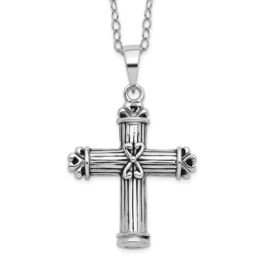 Sterling Silver Sentimental Expressions Rhodium-Plated Antiqued Cross Ash Holder 18 Inch Necklace