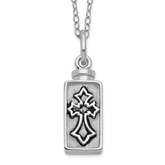 Sterling Silver Sentimental Expressions Rhodium-Plated Antiqued Rectangle Box Cross Ash Holder 18 Inch Necklace