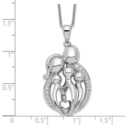 Sterling Silver Sentimental Expressions Rhodium-Plated Cz Family Of 5 Gathering 18In. Necklace