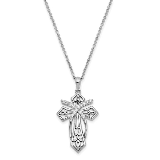 Sterling Silver Sentimental Expressions Rhodium-Plated Cz Antiqued The Salvation Cross 18In. Necklace