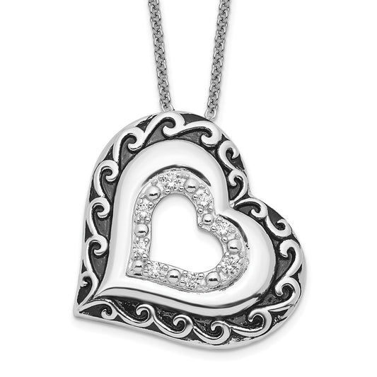 Sterling Silver Sentimental Expressions Rhodium-Plated Cz Antiqued Mother Of The Bride 18In. Necklace