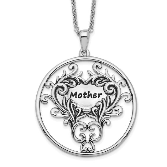 Sterling Silver Sentimental Expressions Rhodium-Plated Antiqued Mother 18In. Necklace