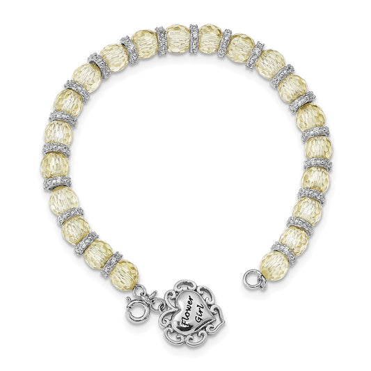 6.25 Inch Sentimental Expressions Sterling Silver Rhodium-Plated Cz Antiqued Flower Girl 6In. Bracelet