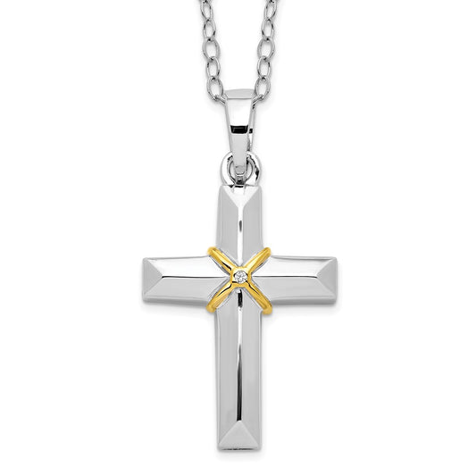 Sterling Silver Sentimental Expressions Rhodium-Plated Cz Gold-Tone Accent Cross Ash Holder 18 Inch Necklace
