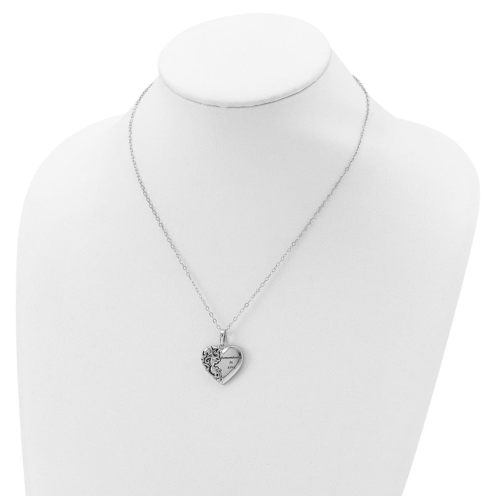 Sterling Silver Sentimental Expressions Rhodium Plated Antiqued Remembered In Love Heart 18 Inch Necklace