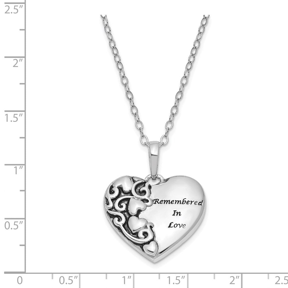 Sterling Silver Sentimental Expressions Rhodium Plated Antiqued Remembered In Love Heart 18 Inch Necklace