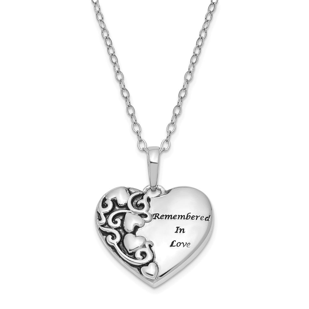 Sterling Silver Sentimental Expressions Rhodium Plated Antiqued Remembered In Love Heart 18 Inch Necklace