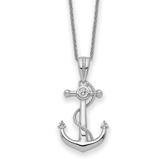 Sterling Silver Sentimental Expressions Rhodium-Plated Cz My Mother Anchor 18In Necklace